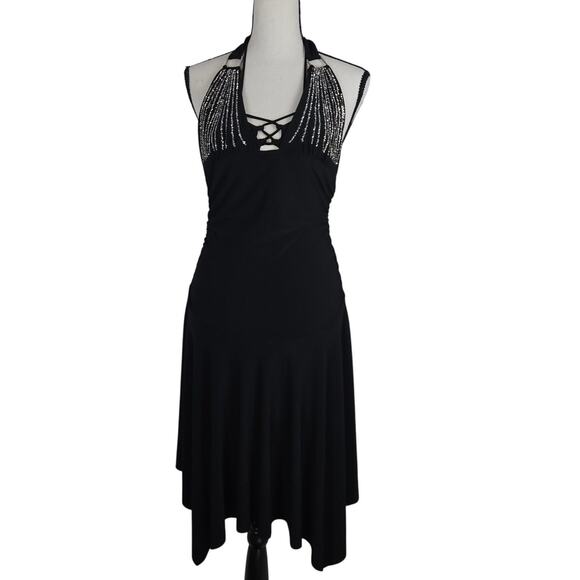 VTG Y2K Black Whimsygoth Sleeveless Fairy Grunge Midi Cocktail Dress Large USA - Picture 1 of 8